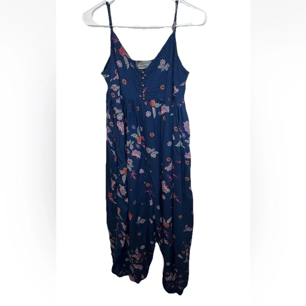 Anthropologie Navy Floral Spaghetti-Strap Jumpsuit - Picture 4 of 7